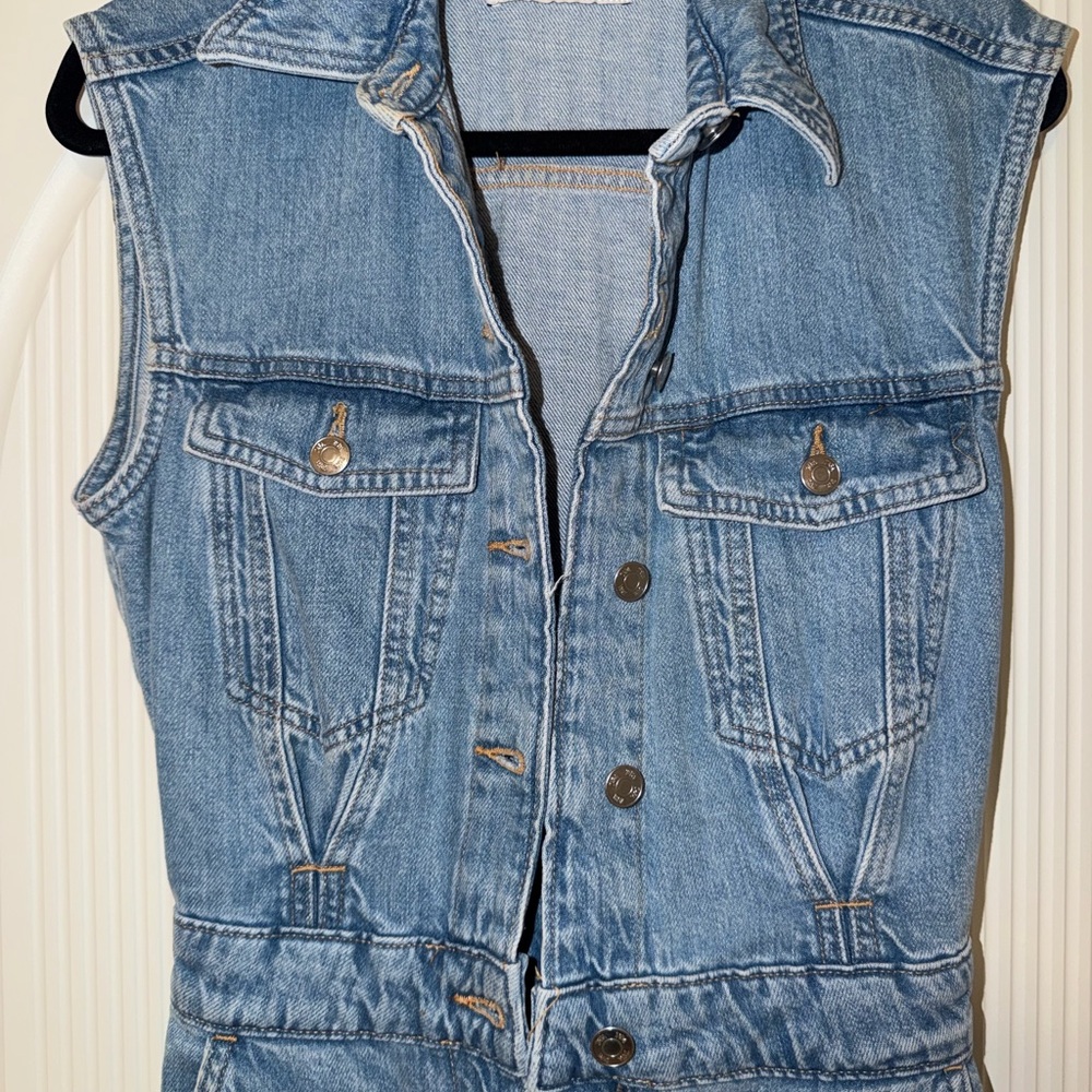 Sleeveless Light Wash Denim Vest